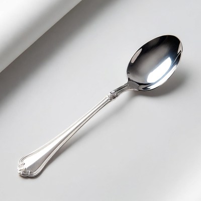 Shiny silver serving spoon