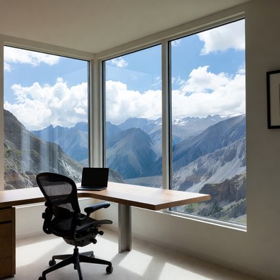Office desk with mountain view