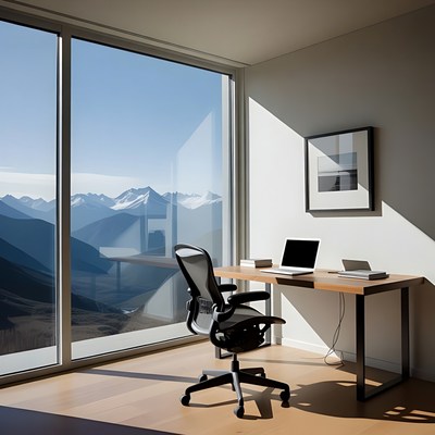 Modern Office Desk with Mountain View
