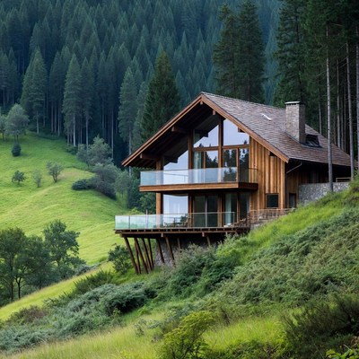 Wooden Chalet in Alpine Forest