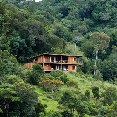 Modern Wooden House in Lush Forest