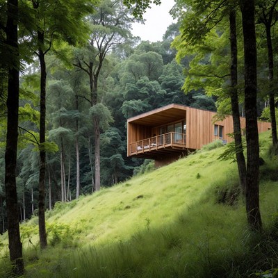 Wooden House on Forest Hillside