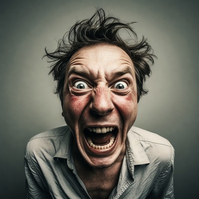 Man screaming with wide eyes