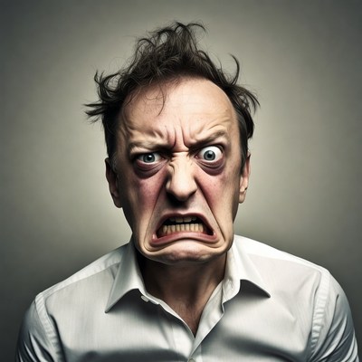 Man making angry grimace face