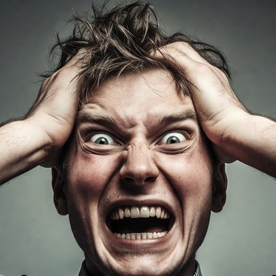Man pulling hair in panic