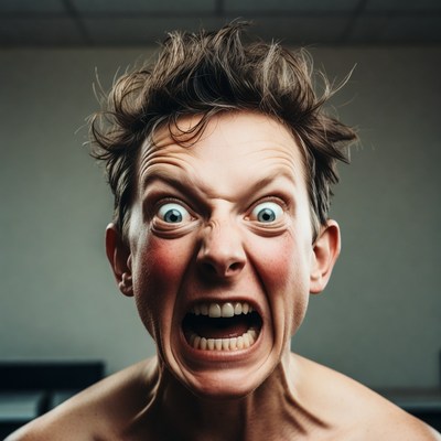 Man screaming with wide eyes