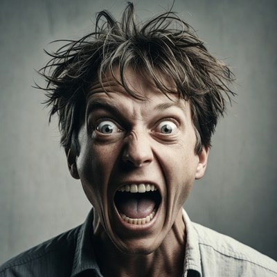 Man screaming with wide eyes