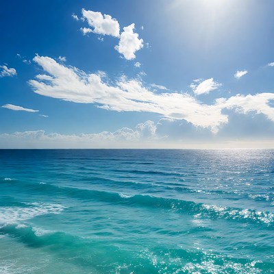 Turquoise Ocean Waves Sunny Blue Sky