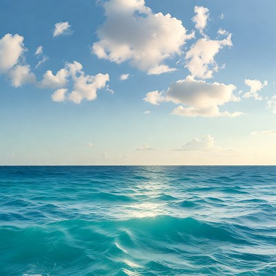 Ocean Horizon with Blue Sky Clouds