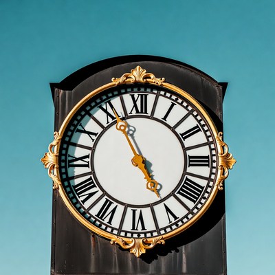 Ornate Clock on Blue Background