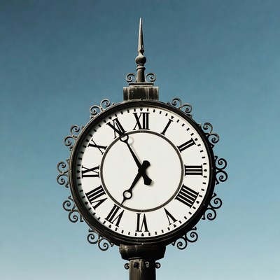 Vintage Clock on Blue Sky