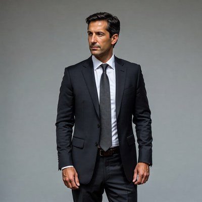 Man in black suit standing