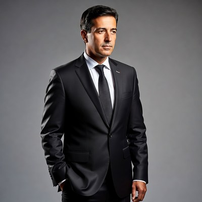 Man in black suit standing