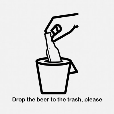 Hand dropping beer bottle in trash
