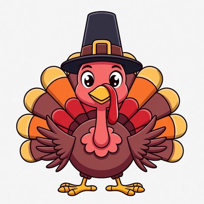 Cartoon Turkey Wearing Pilgrim Hat