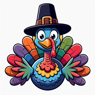 Cartoon Turkey Wearing Pilgrim Hat