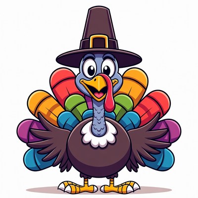 Cartoon Turkey Wearing Pilgrim Hat