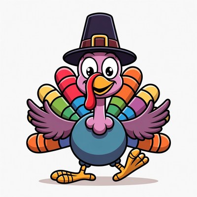 Cartoon Turkey Wearing Pilgrim Hat