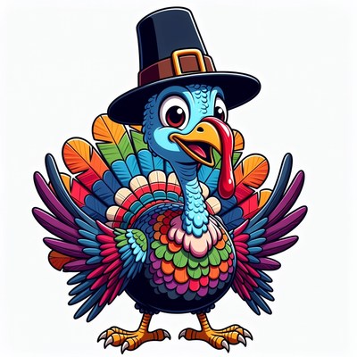Cartoon Turkey Wearing Pilgrim Hat