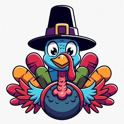Cartoon Turkey Wearing Pilgrim Hat