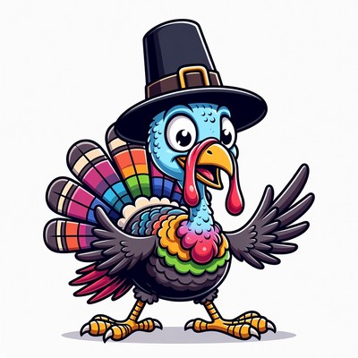 Cartoon Turkey Wearing Pilgrim Hat