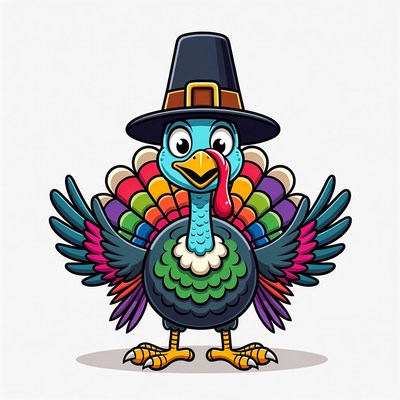 Cartoon Turkey Wearing Pilgrim Hat