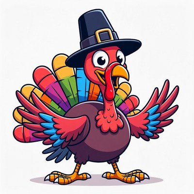 Cartoon Turkey Wearing Pilgrim Hat