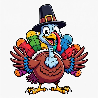 Cartoon Turkey Wearing Pilgrim Hat