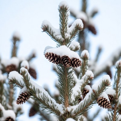 Snowy Pine Branch with Cones