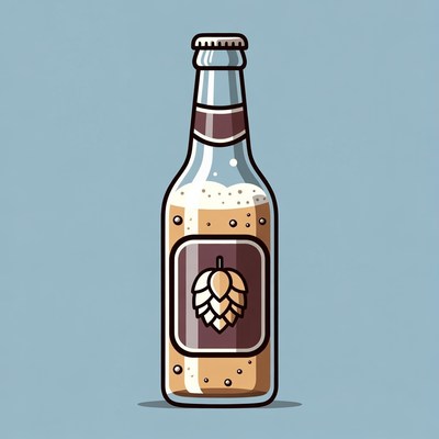 Beer Bottle with Foam and Hops