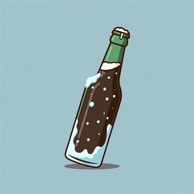 Tilted Green Beer Bottle with Foam