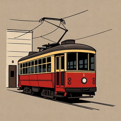 Red Vintage Streetcar Illustration