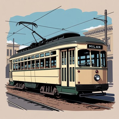 Vintage Milan Tram Illustration