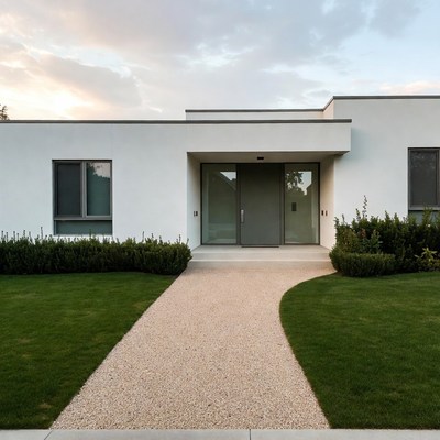 Modern White House with Gravel Path