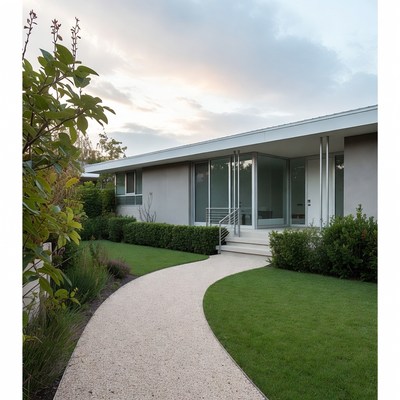 Modern House with Curved Path