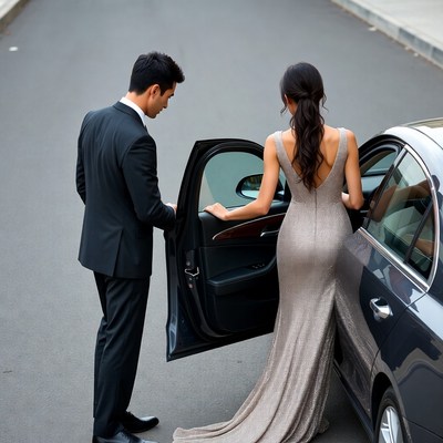 Man opening car door for woman