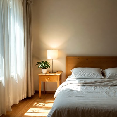 Cozy Bedroom with Bed and Lamp