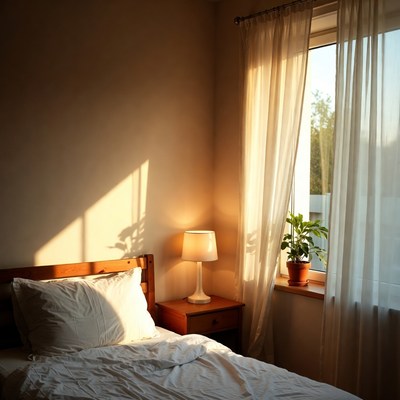Cozy bedroom with sunlit window