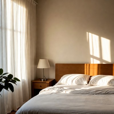 Empty Bedroom with White Bed