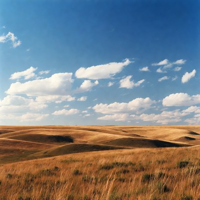 Golden Rolling Hills Under Blue Sky
