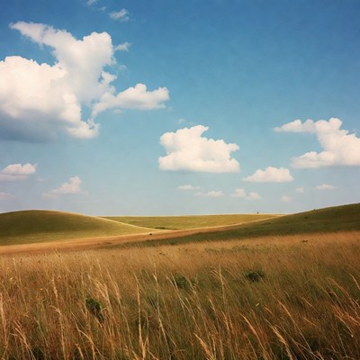 Rolling Green Hills Under Blue Sky