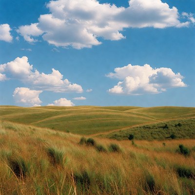 Rolling Green Hills Under Blue Sky