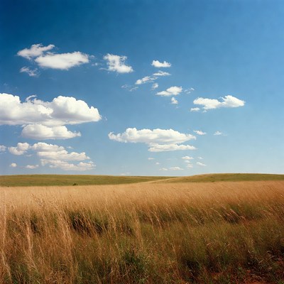 Golden Grass Field Under Blue Sky