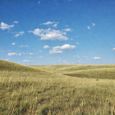 Rolling Green Hills Under Blue Sky