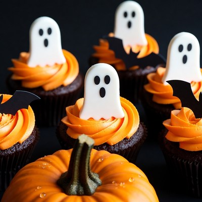 Halloween Ghost Cupcakes with Pumpkin