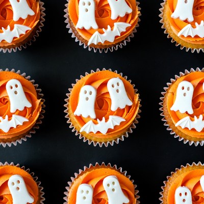 Orange Halloween Ghost Cupcakes