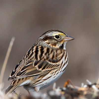 Savannah Sparrow on dry grass