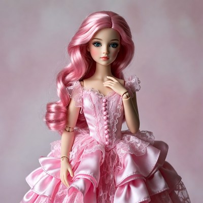 Pink-haired doll in frilly gown