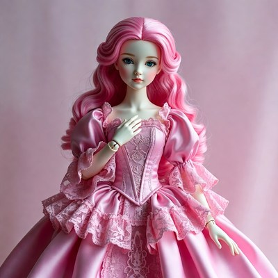 Pink-haired BJD doll in lace gown