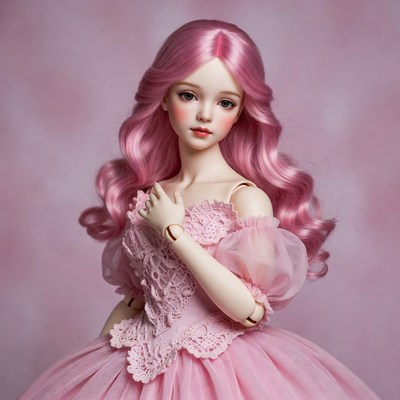 Pink-haired BJD doll in lace dress
